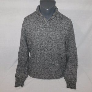 Eddie Bauer Wool Blend Shawl Collar Salt and Pepper Knit  Sweater Mens L